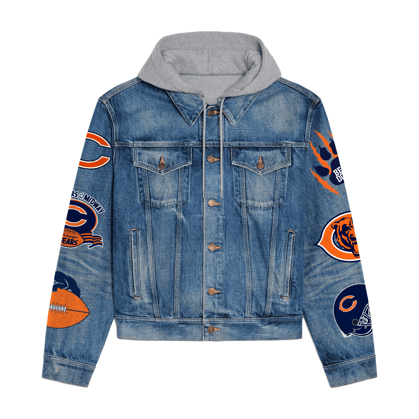 Chicago Bears Premium Hooded Denim Jacket New Collection AZBTHDJ000099
