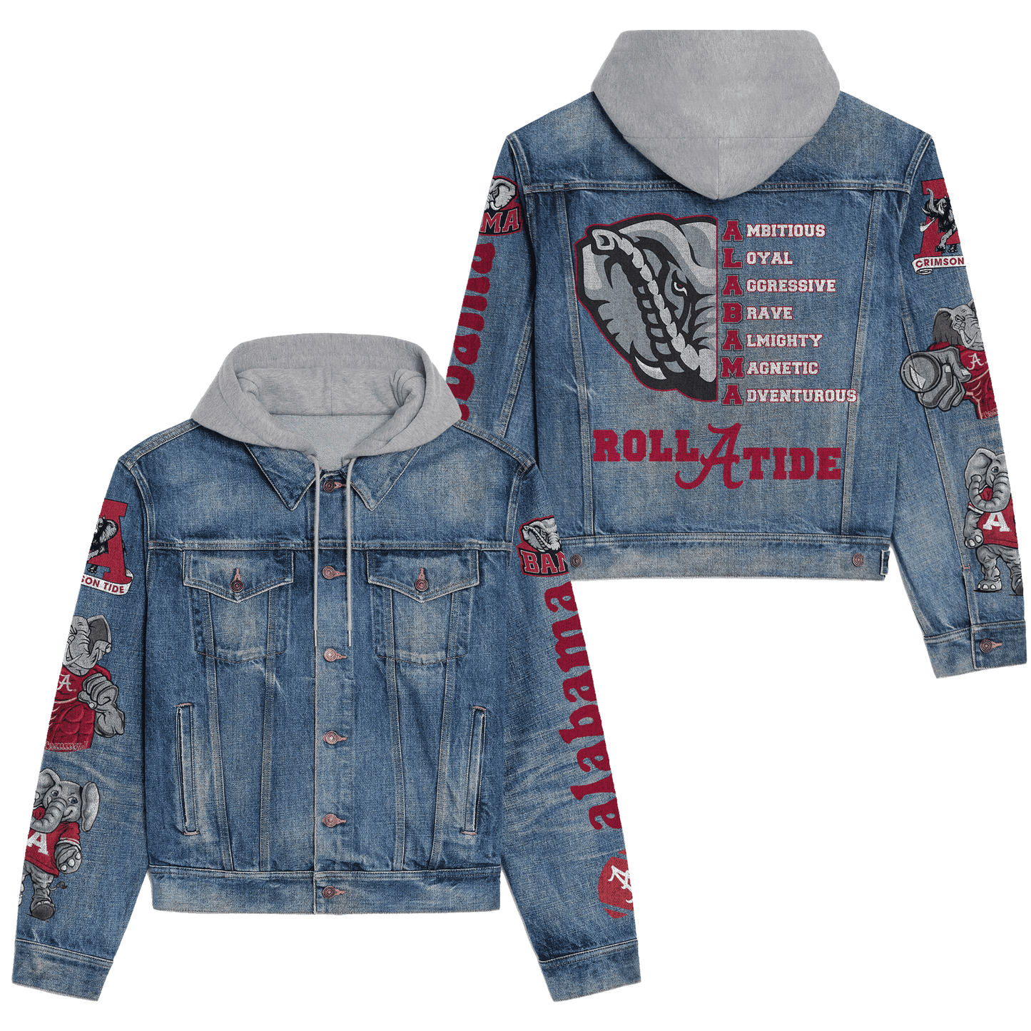 Abama Crimson Tide Premium Hooded Denim Jacket New Collection AZBTHDJ000349