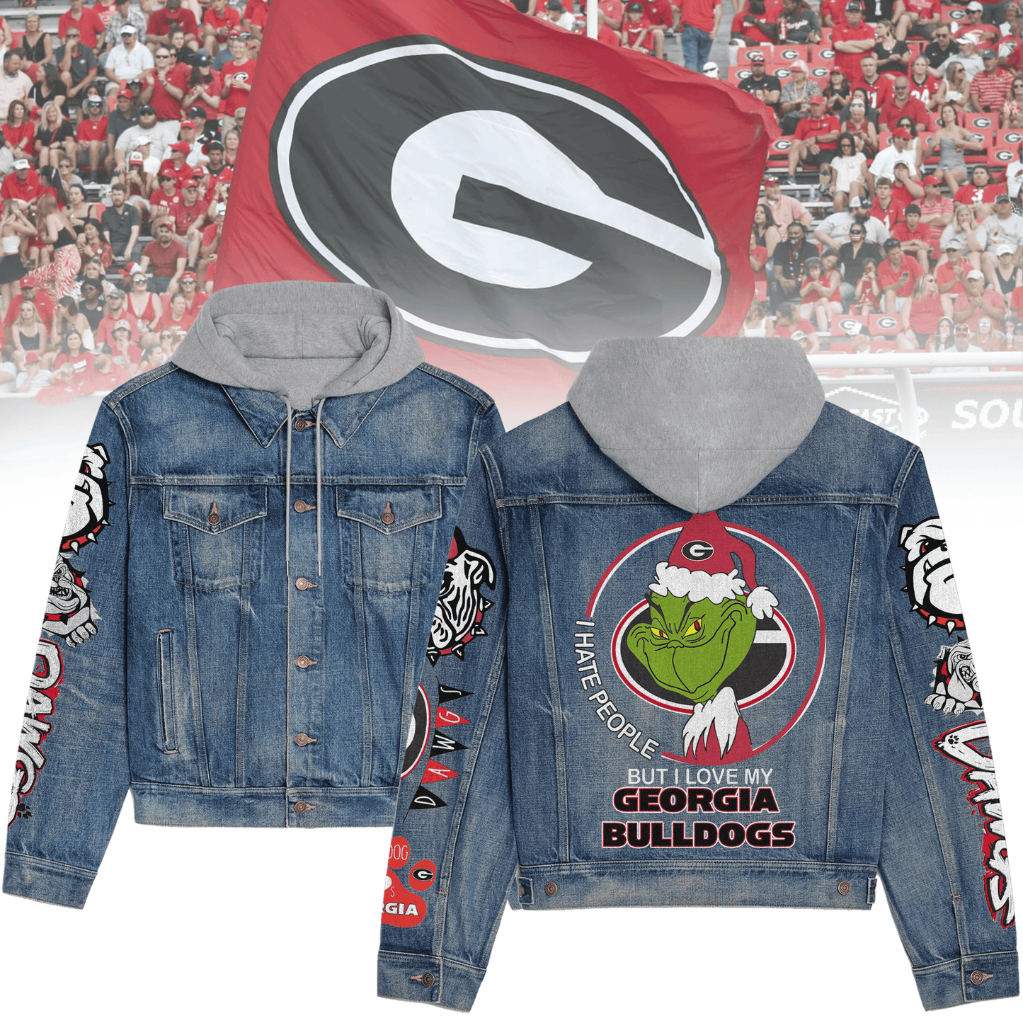 Georgia Bulldogs Premium Hooded Denim Jacket New Collection AZBTHDJ000351