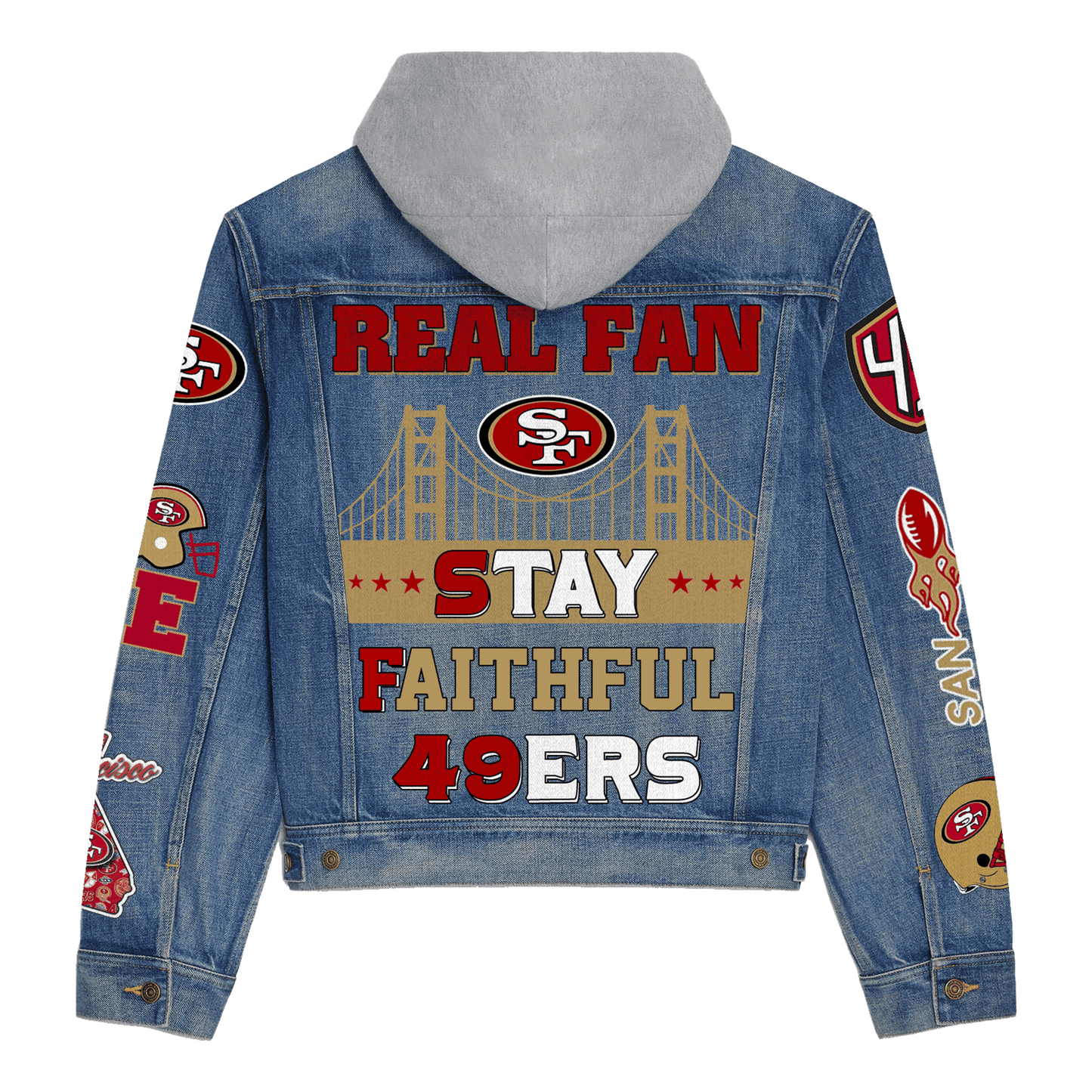 San Francisco 49ers Premium Hooded Denim Jacket New Collection AZBTHDJ000158