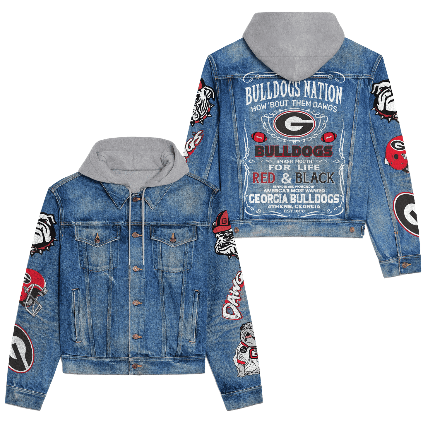 Georgia Bulldogs Premium Hooded Denim Jacket New Collection AZBTHDJ000382