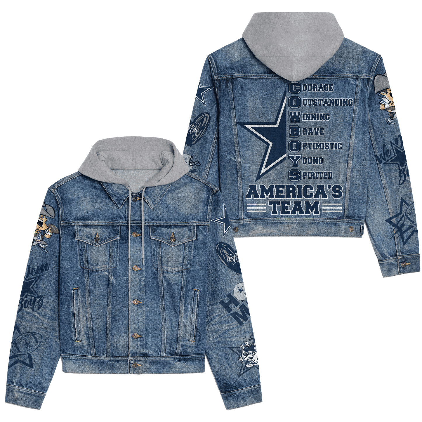 Dallas Cowboys Premium Hooded Denim Jacket New Collection AZBTHDJ000165