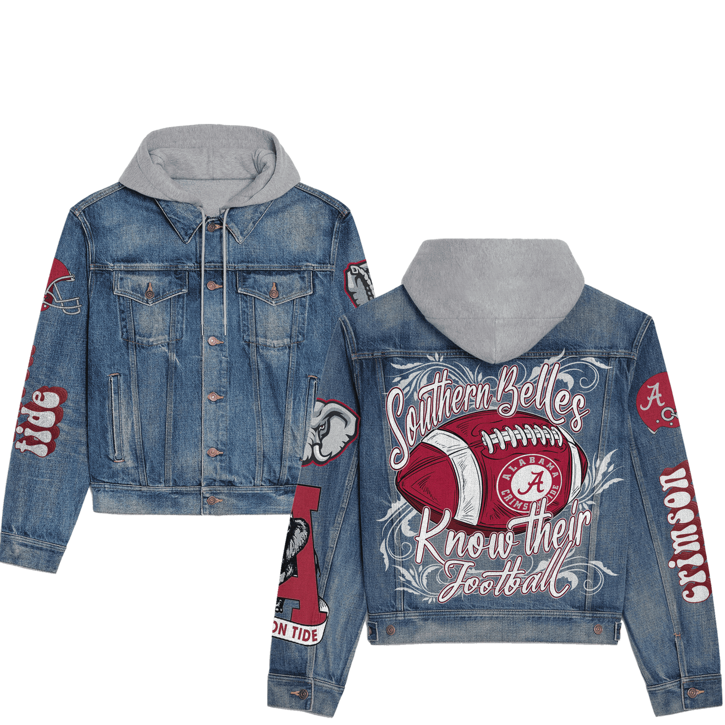 Abama Crimson Tide Premium Hooded Denim Jacket New Collection AZBTHDJ000383