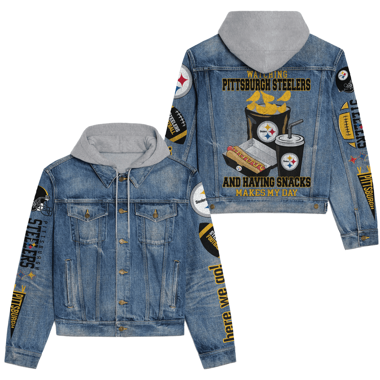 Pittsburgh Steelers Premium Hooded Denim Jacket New Collection AZBTHDJ000169