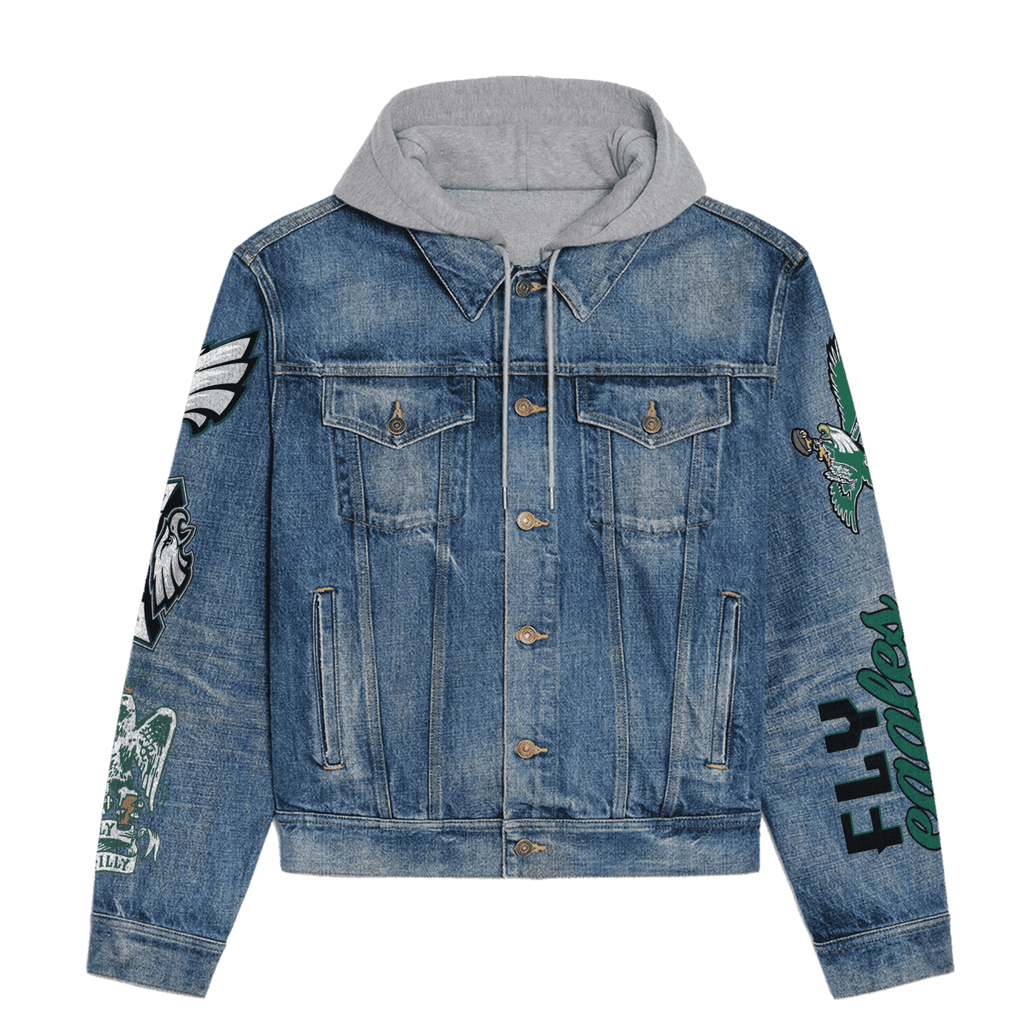 Philadelphia Eagles Premium Hooded Denim Jacket New Collection AZBTHDJ000109