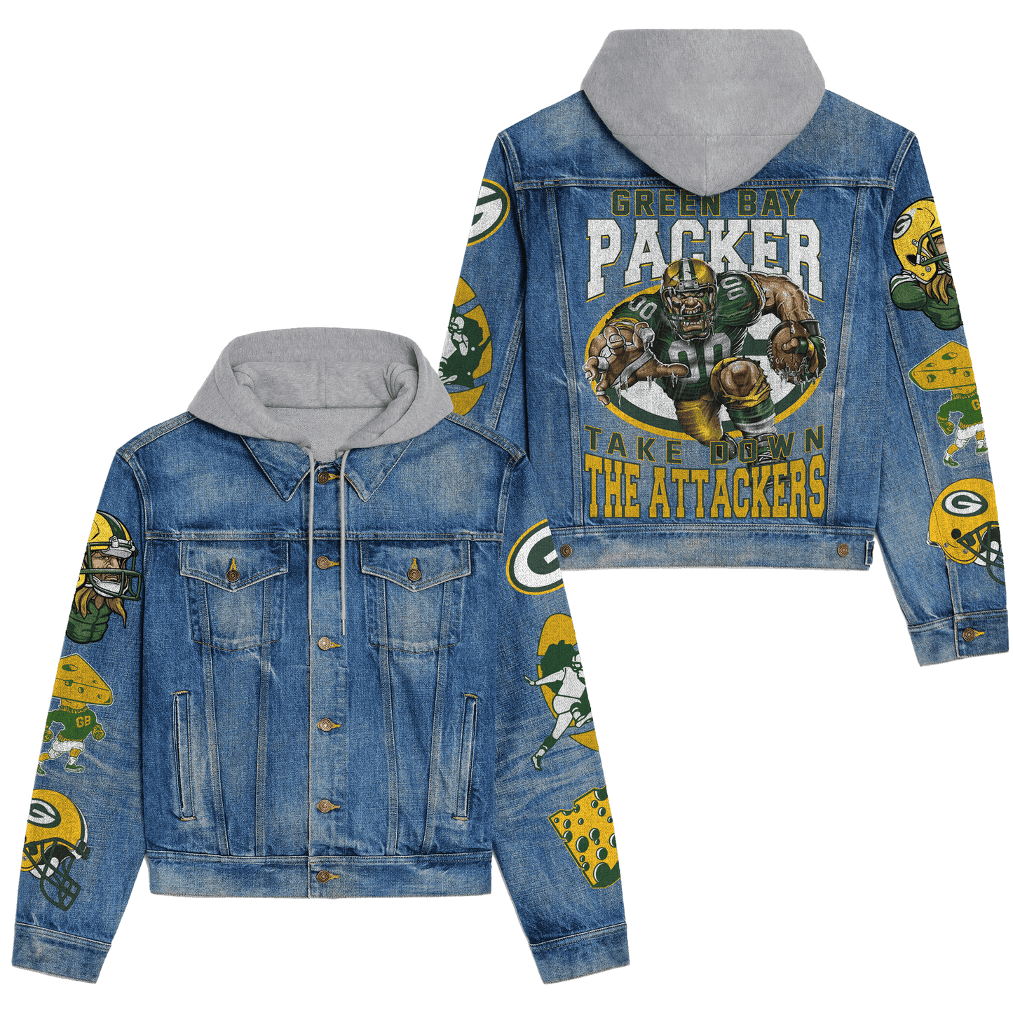 Green Bay Packers Premium Hooded Denim Jacket New Collection AZBTHDJ000119
