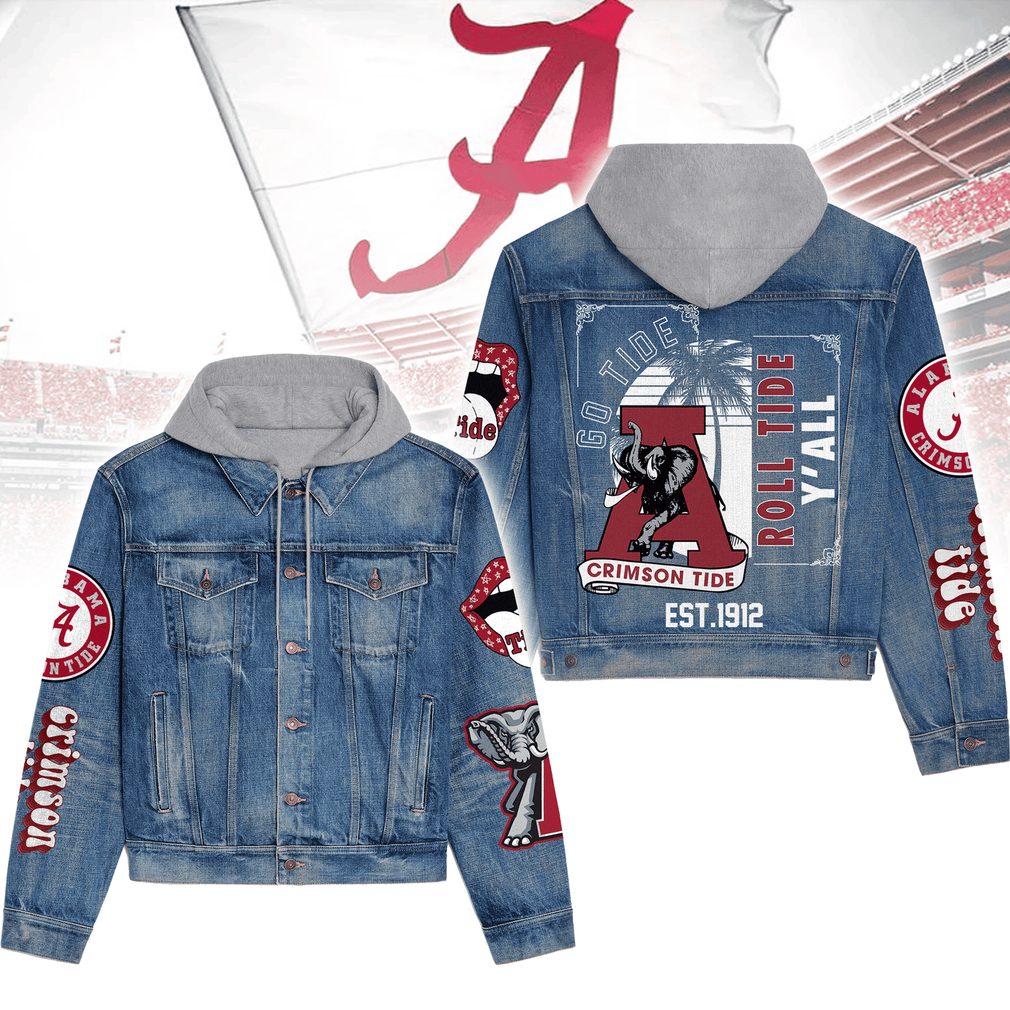 Abama Crimson Tide Premium Hooded Denim Jacket New Collection AZBTHDJ000359
