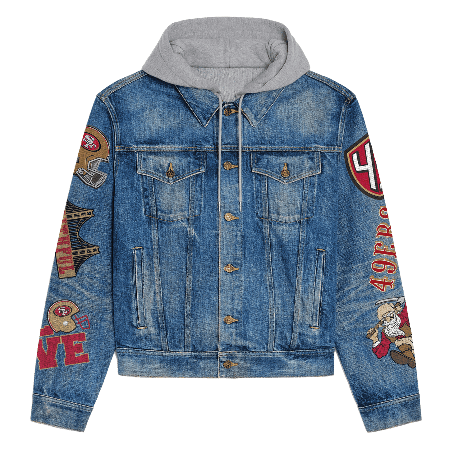San Francisco 49ers Premium Hooded Denim Jacket New Collection AZBTHDJ000124