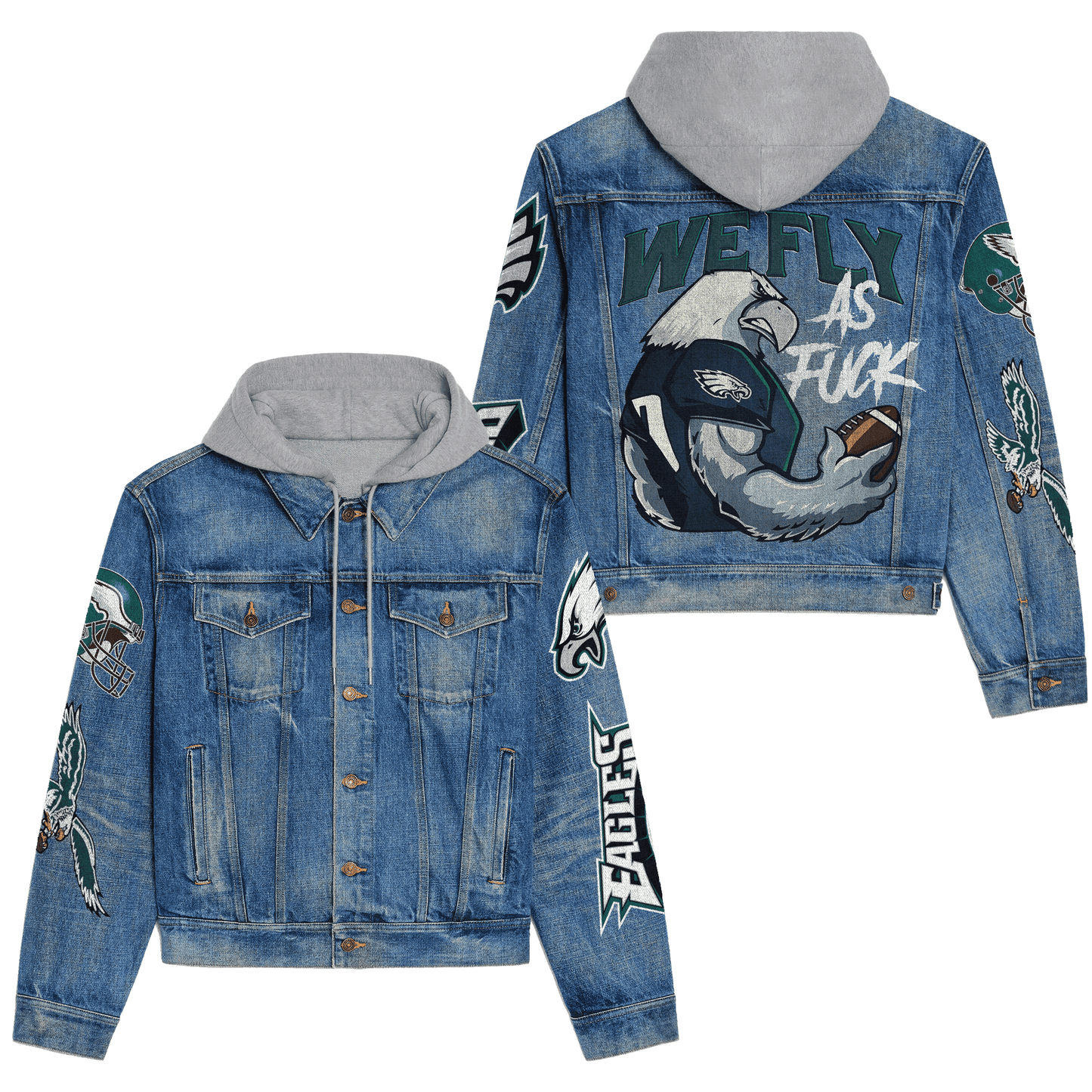 Philadelphia Eagles Premium Hooded Denim Jacket New Collection AZBTHDJ000150