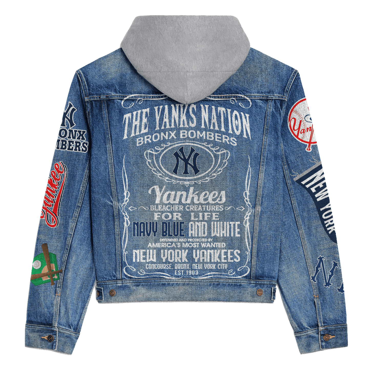 New York Yankees Premium Hooded Denim Jacket New Collection AZBTHDJ000546