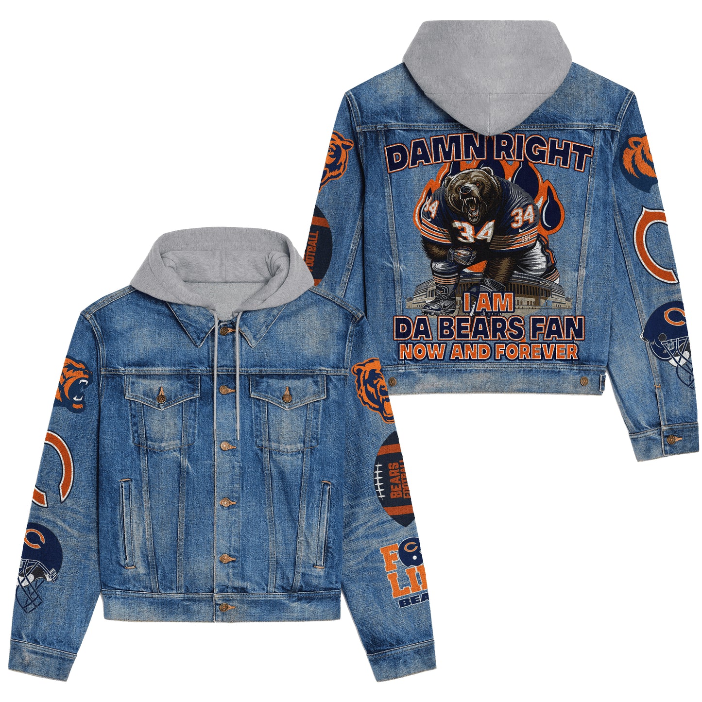 Chicago Bears Premium Hooded Denim Jacket New Collection AZBTHDJ000222