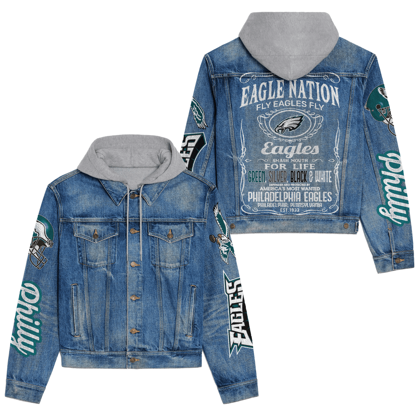 Philadelphia Eagles Premium Hooded Denim Jacket New Collection AZBTHDJ000171