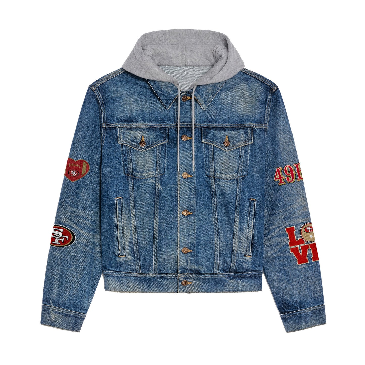San Francisco 49ers Premium Hooded Denim Jacket New Collection AZBTHDJ000189