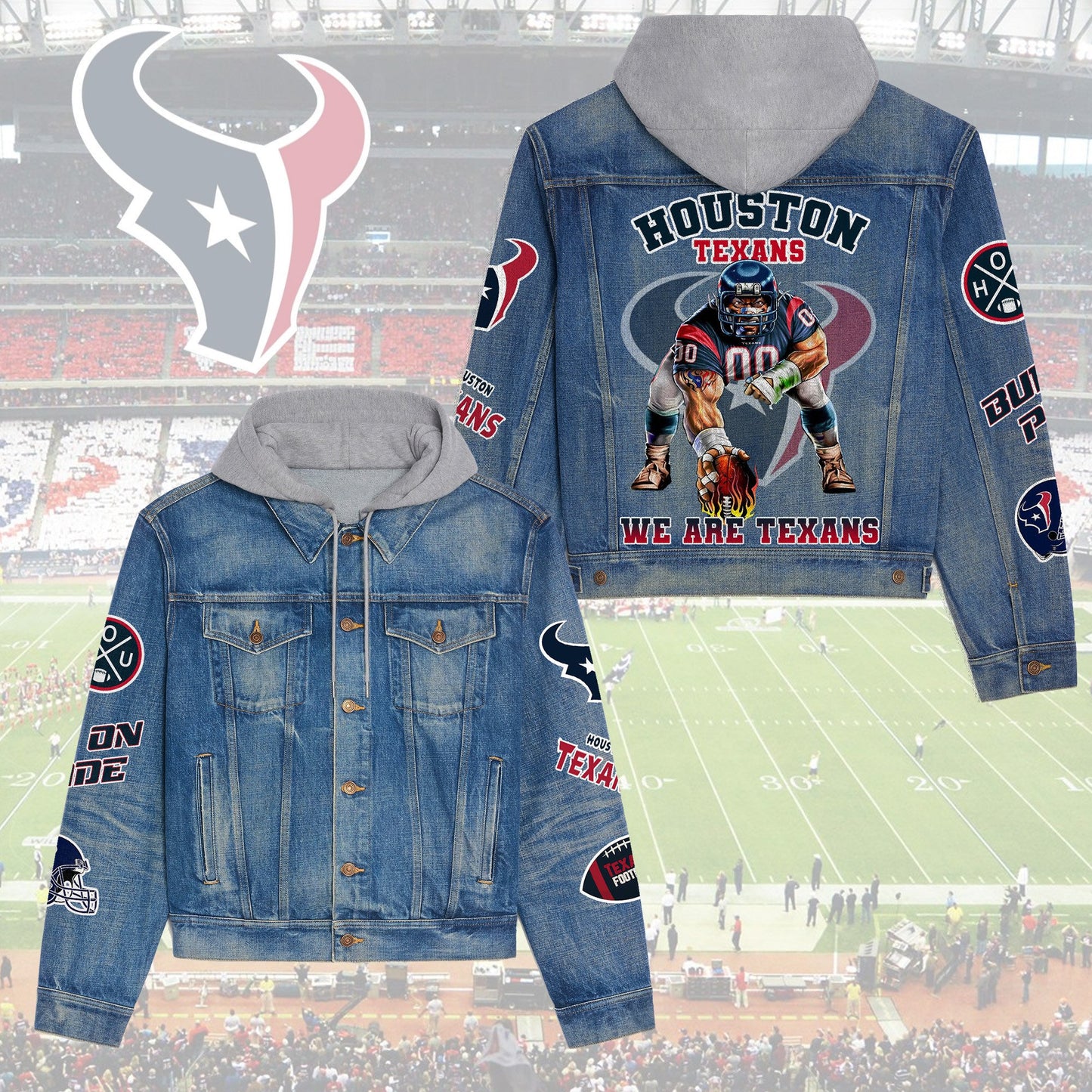 Houston Texans Premium Hooded Denim Jacket New Collection AZBTHDJ000200