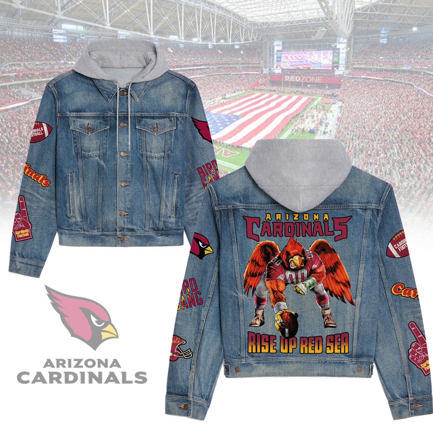 Arizona Cardinals Premium Hooded Denim Jacket New Collection AZBTHDJ000201