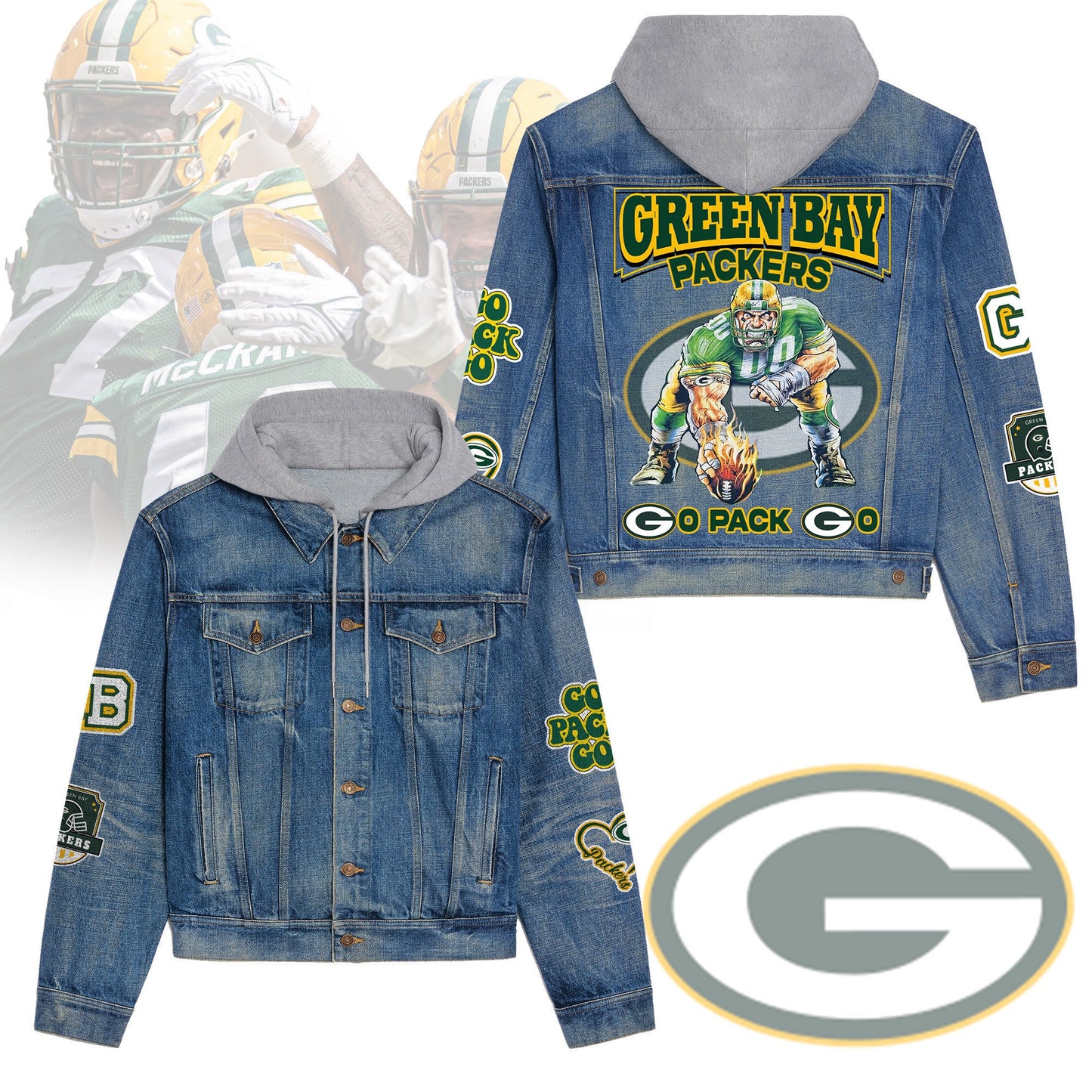 Green Bay Packers Premium Hooded Denim Jacket New Collection AZBTHDJ000206
