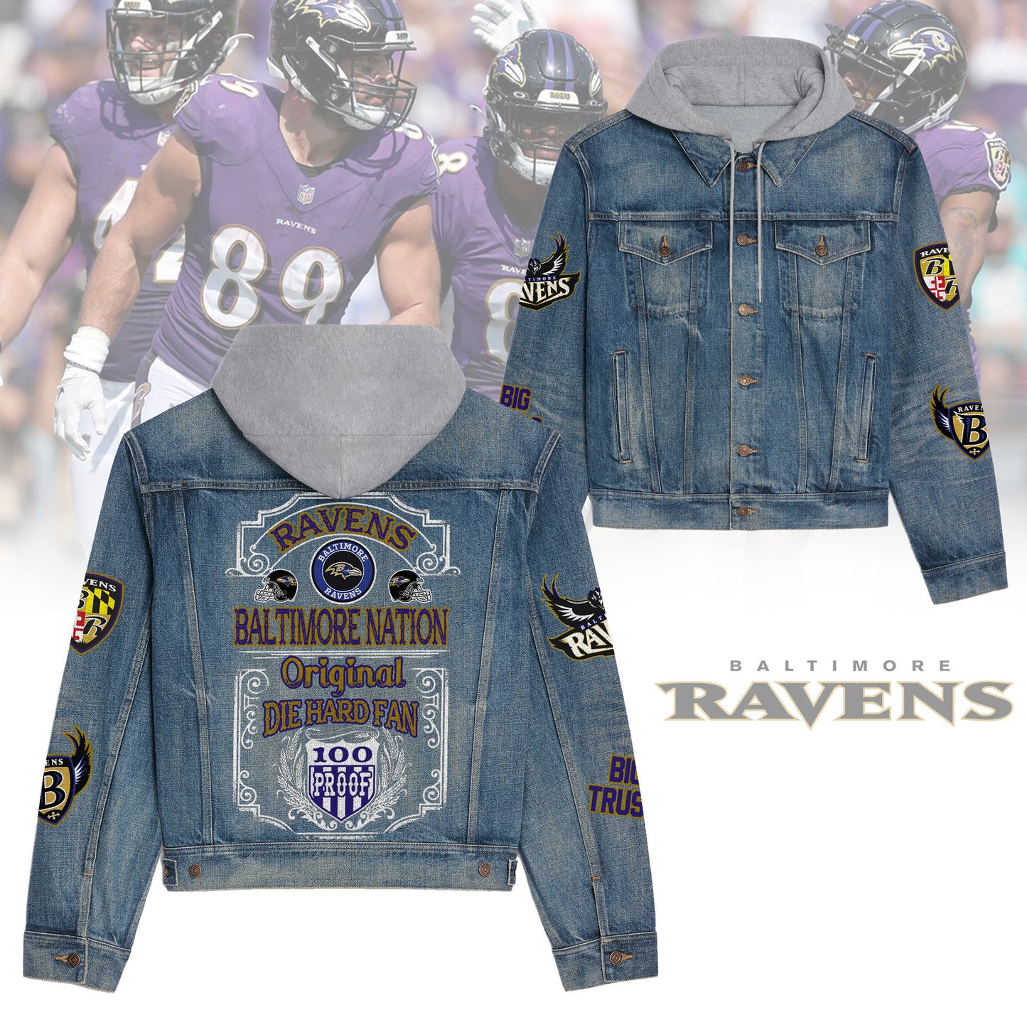 Baltimore Ravens Premium Hooded Denim Jacket New Collection AZBTHDJ000210