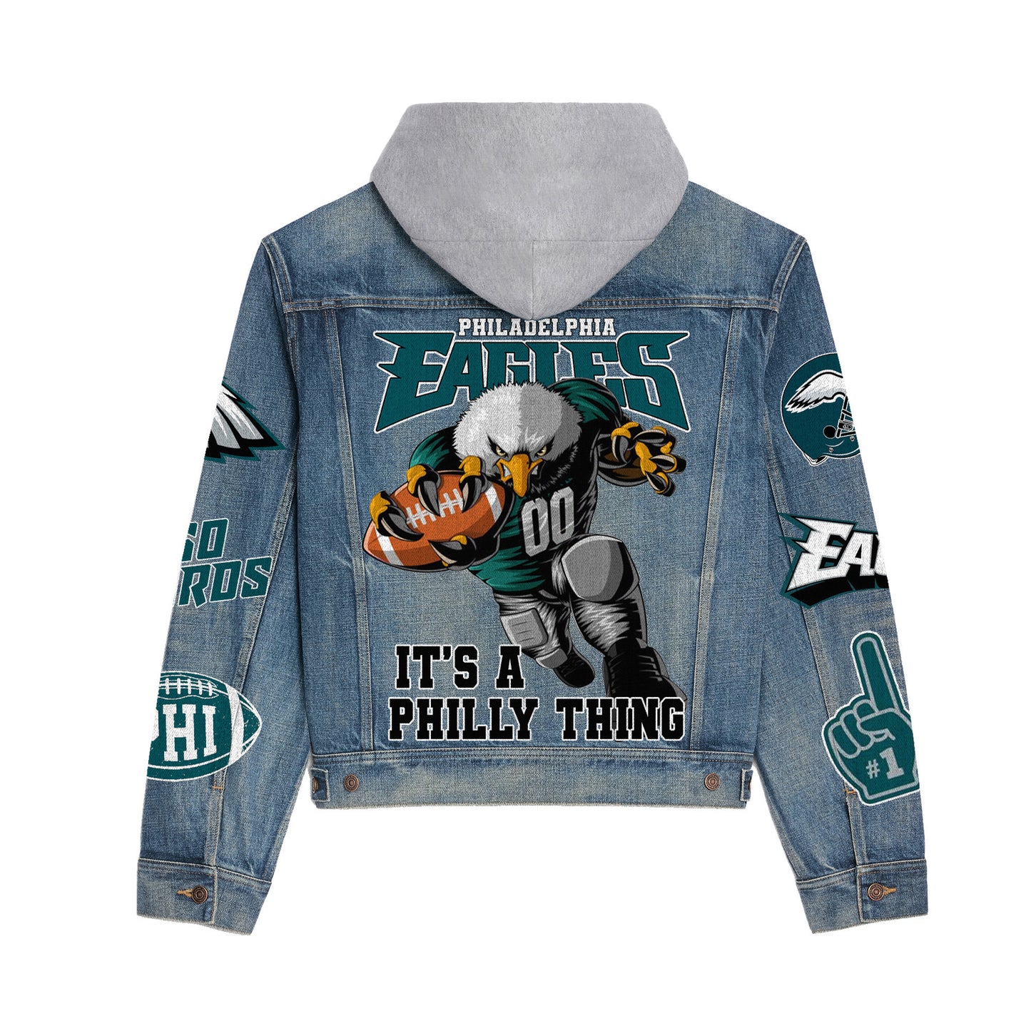 Philadelphia Eagles Premium Hooded Denim Jacket New Collection AZBTHDJ000175
