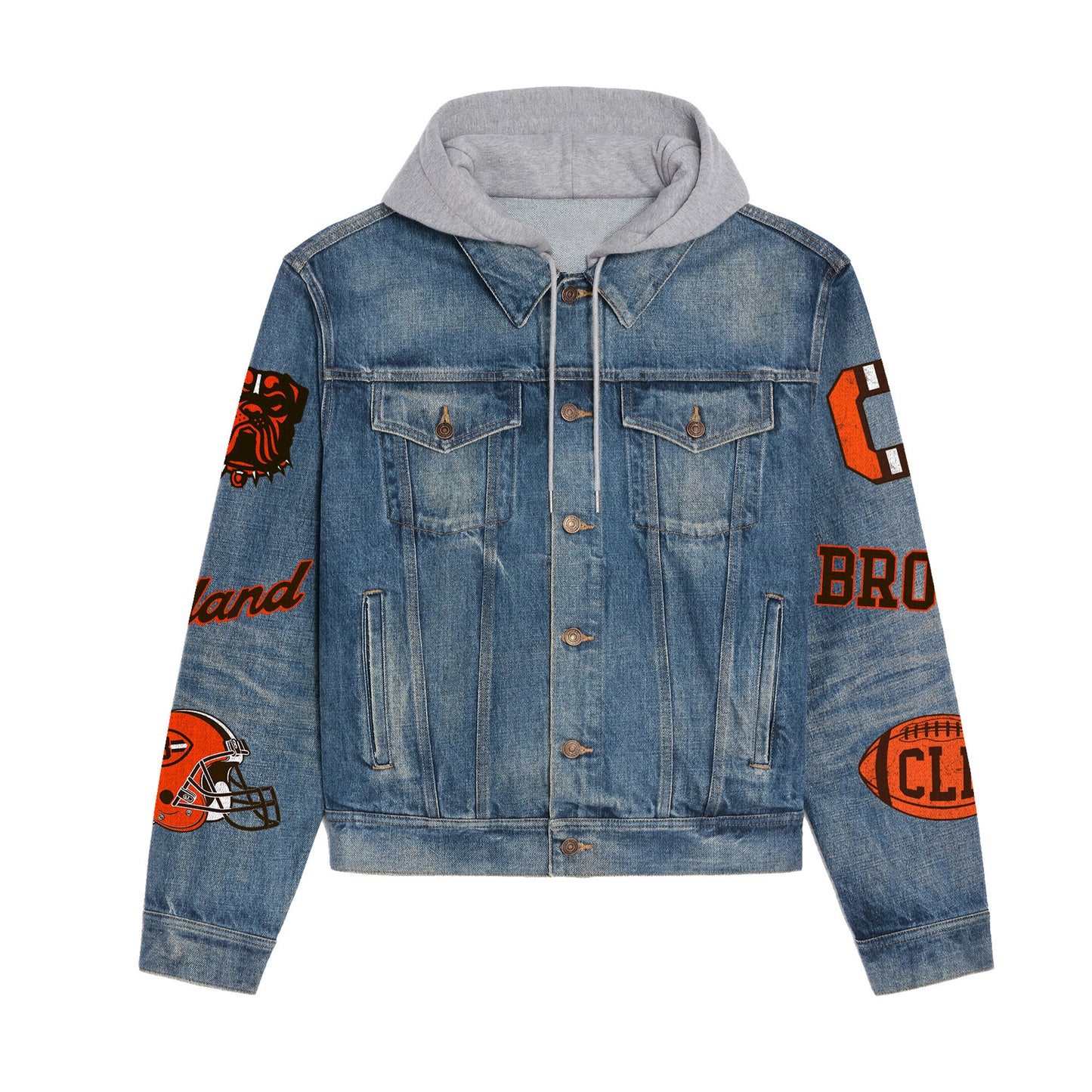 Cleveland Browns Premium Hooded Denim Jacket New Collection AZBTHDJ000179