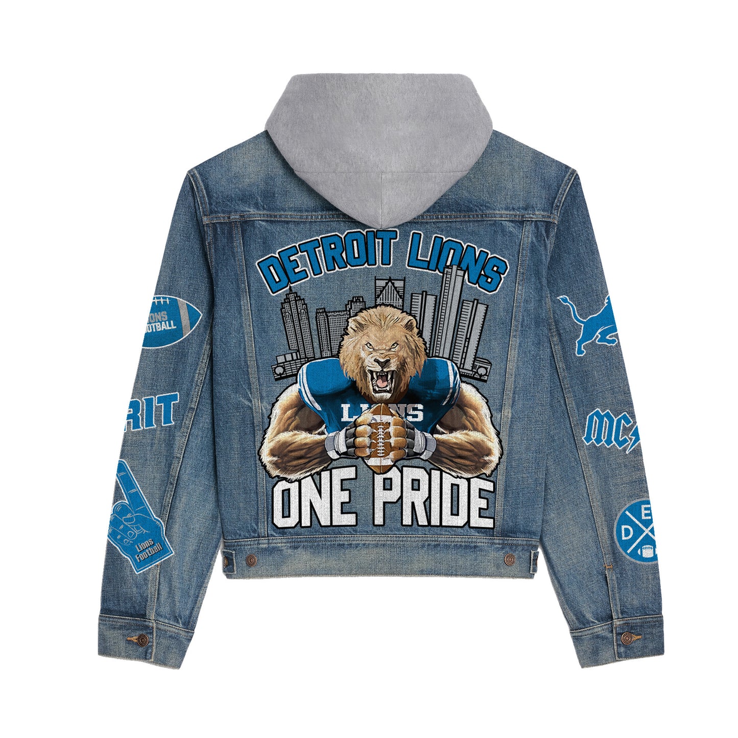 Detroit Lions Premium Hooded Denim Jacket New Collection AZBTHDJ000184