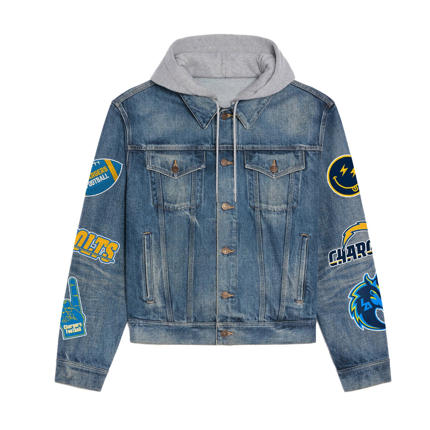 Los Angeles Chargers Premium Hooded Denim Jacket New Collection AZBTHDJ000187