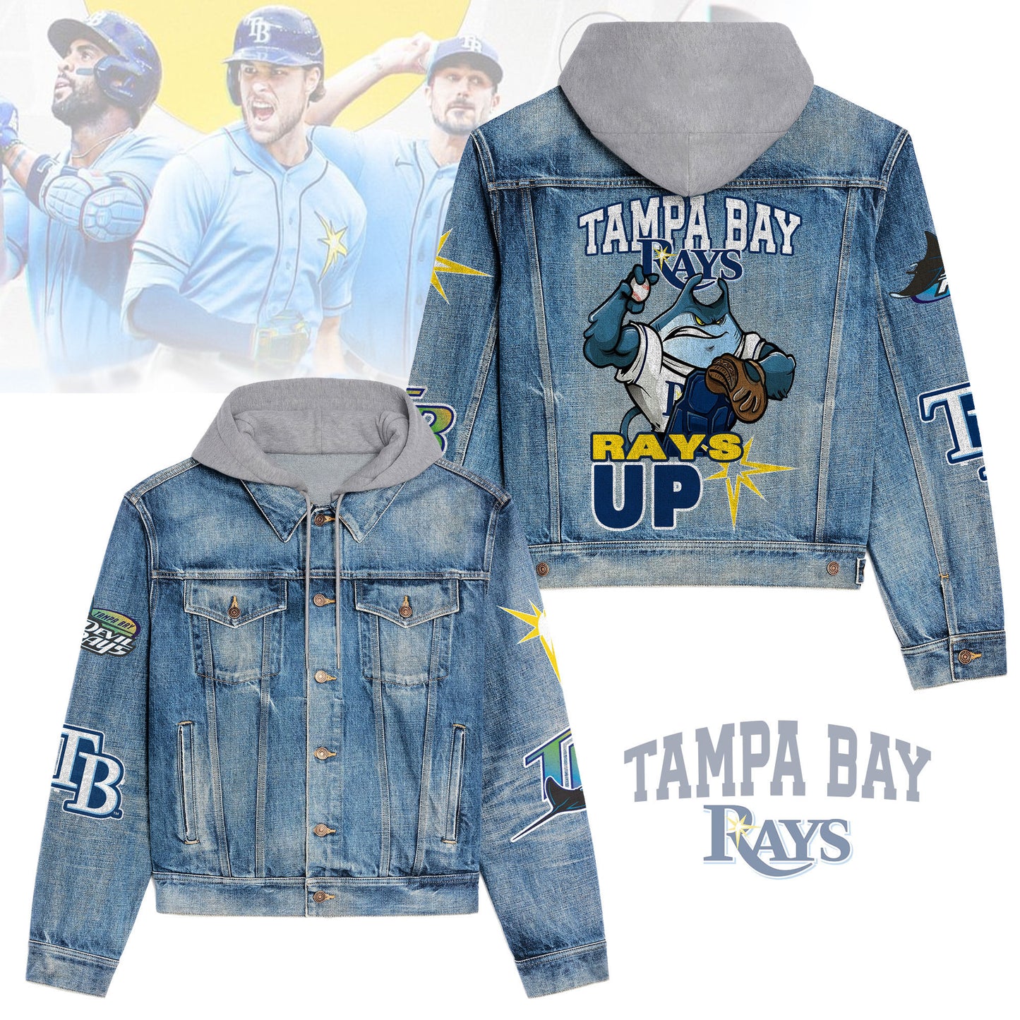 Tampa Bay Rays Premium Hooded Denim Jacket New Collection AZBTHDJ000554