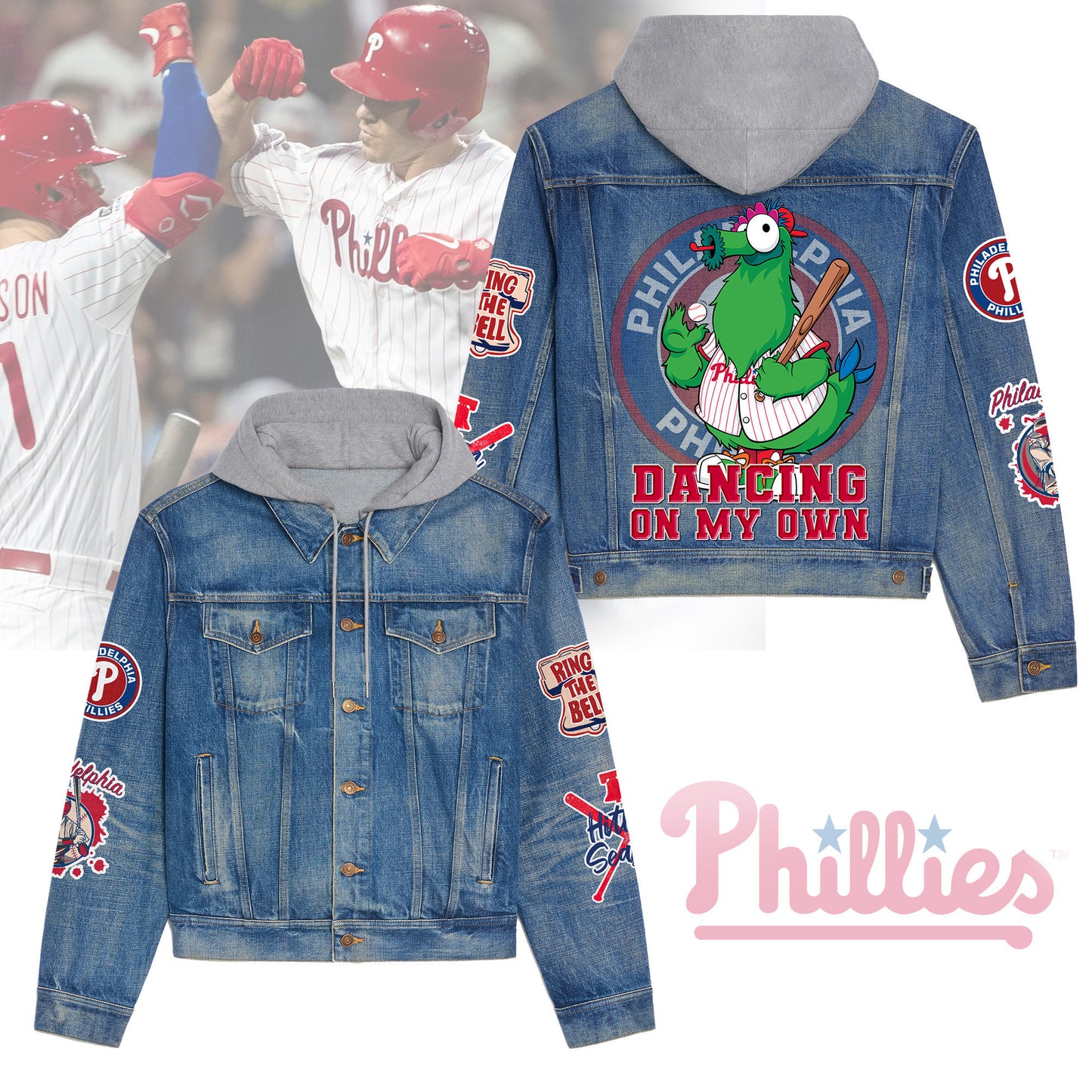 Phidelphia Phillies Premium Hooded Denim Jacket New Collection AZBTHDJ000555