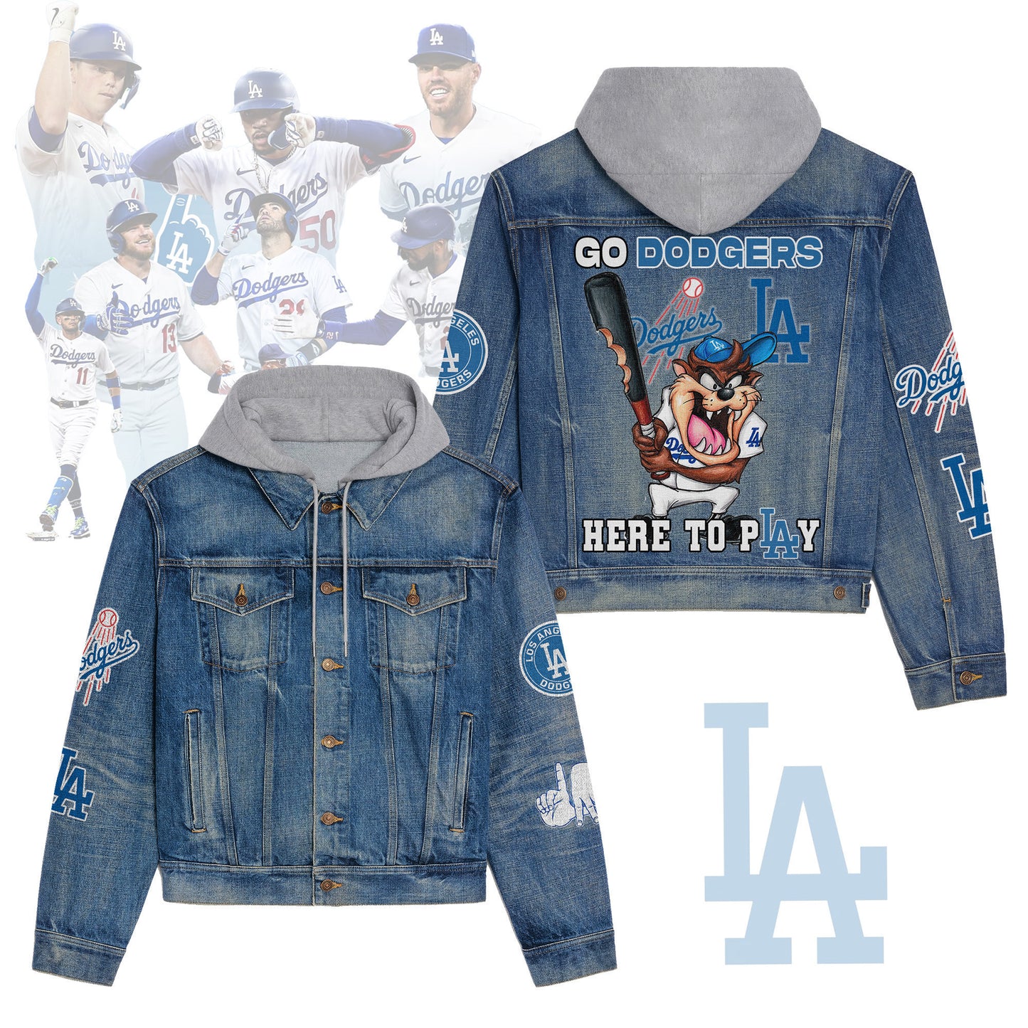 Los Angeles Dodgers Premium Hooded Denim Jacket New Collection AZBTHDJ000556