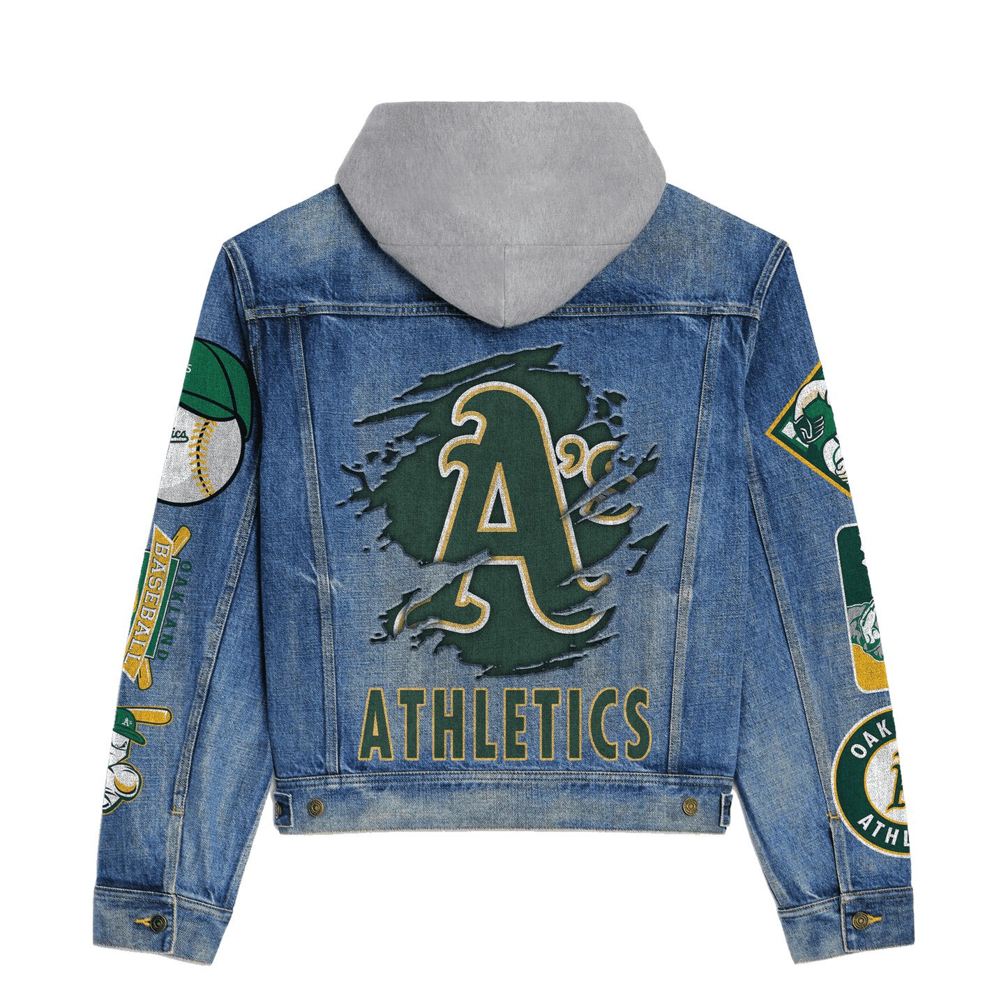 Oakland AthleticsPremium Hooded Denim Jacket New Collection AZBTHDJ000560