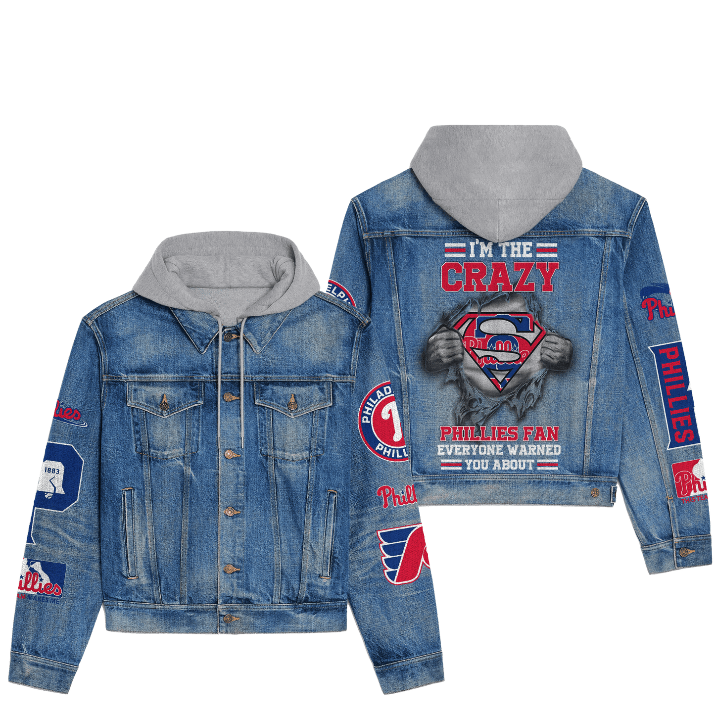 Phidelphia Phillies Premium Hooded Denim Jacket New Collection AZBTHDJ000577