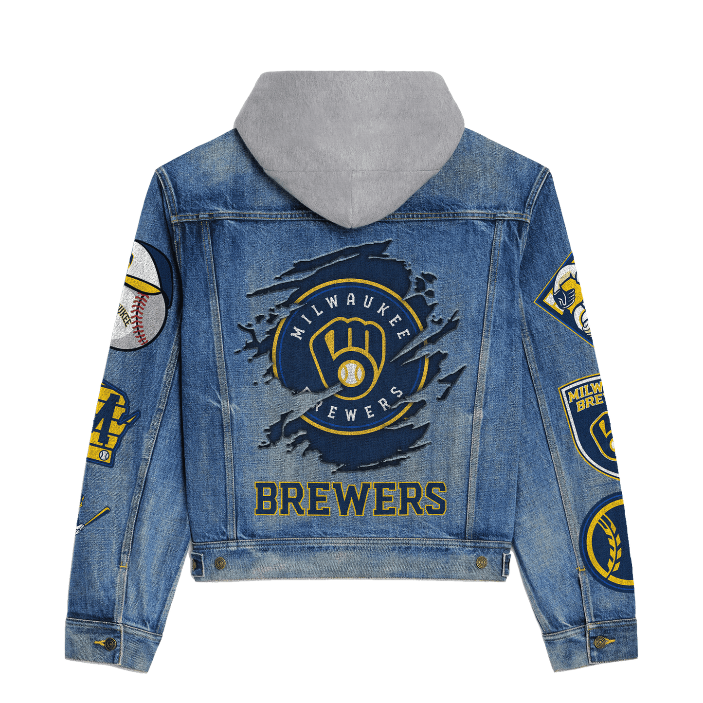 Milwaukee Brewers Premium Hooded Denim Jacket New Collection AZBTHDJ000579