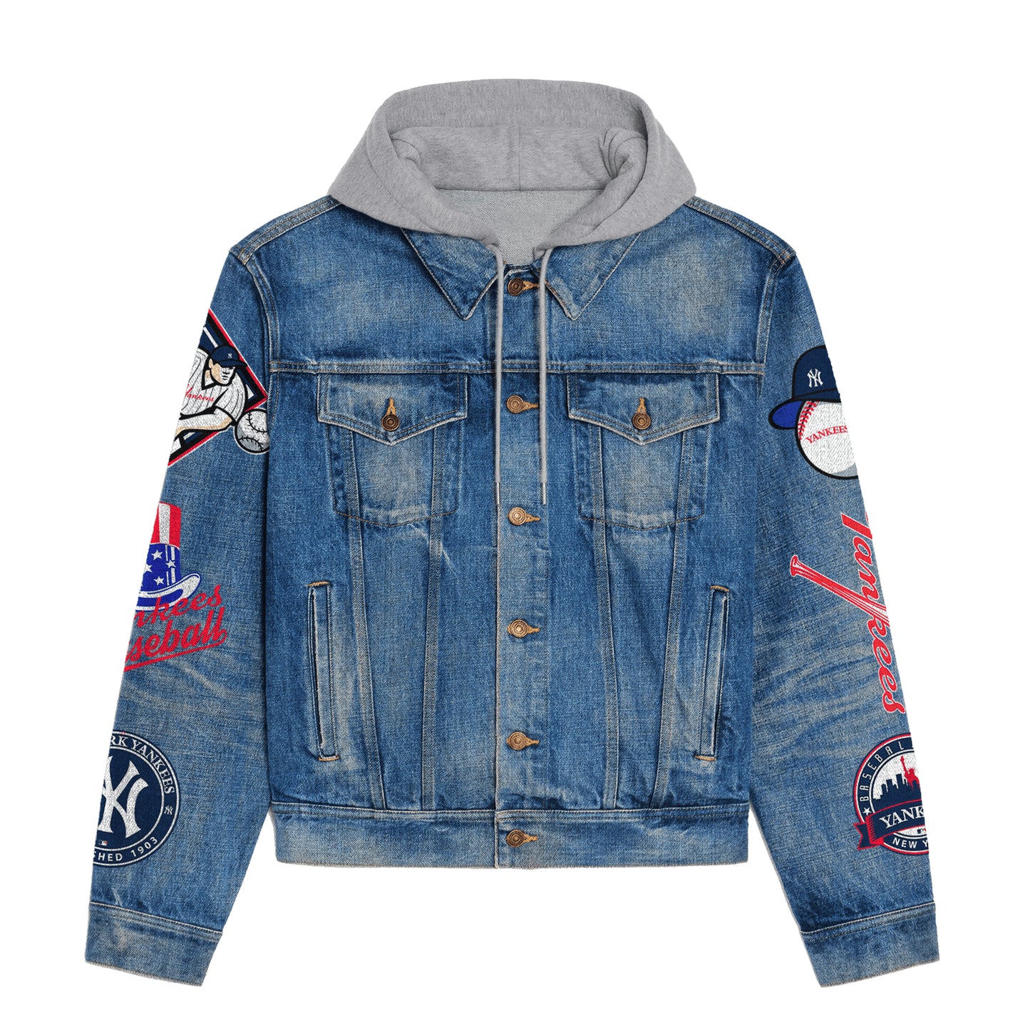 New York Yankees Premium Hooded Denim Jacket New Collection AZBTHDJ000605