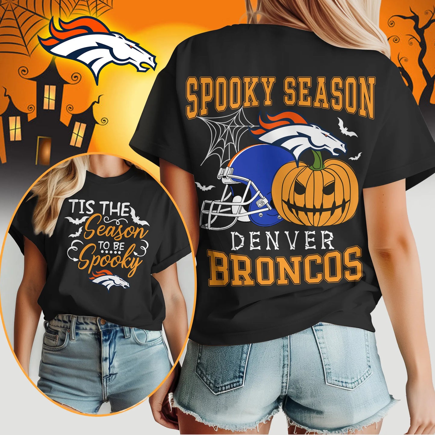 Denver Broncos x Halloween Custom 3D T-Shirt NA110