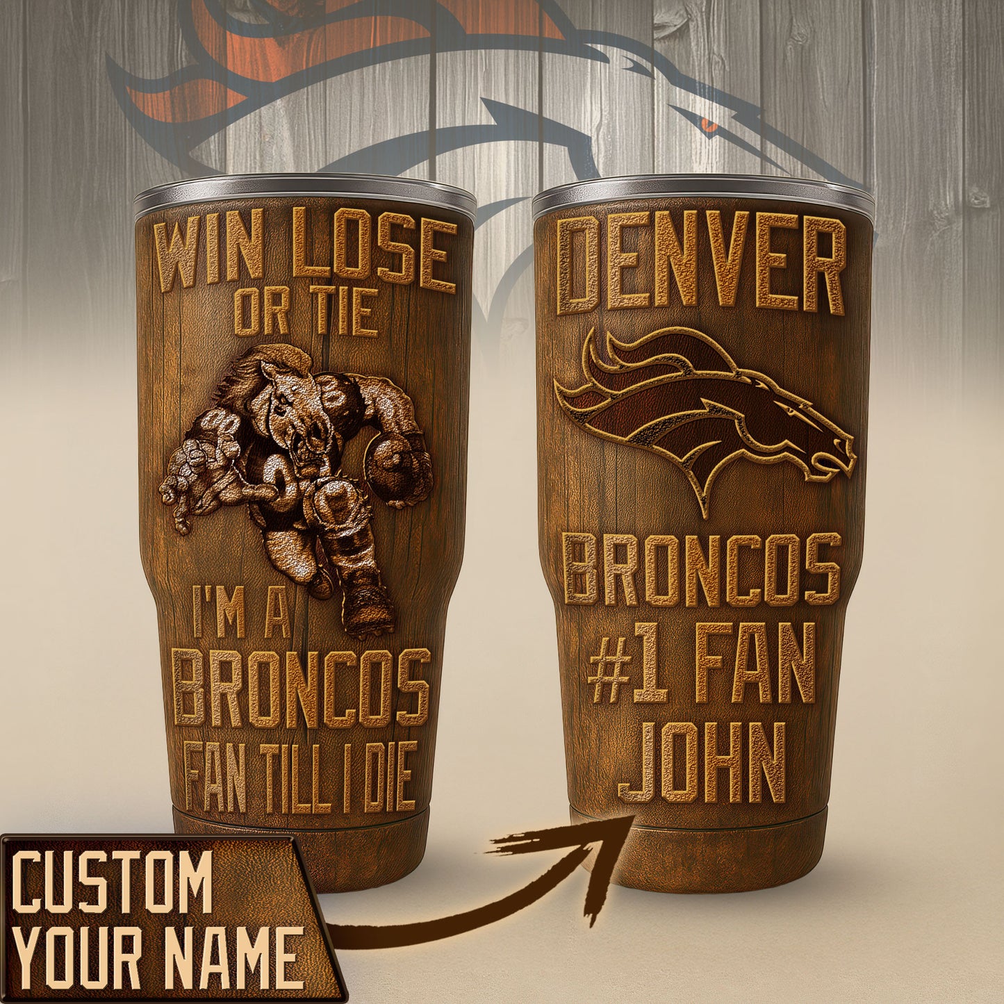 Denver Broncos Premium Tumbler 30oz TD Gifts For Fans AZBTTB30OZ000008