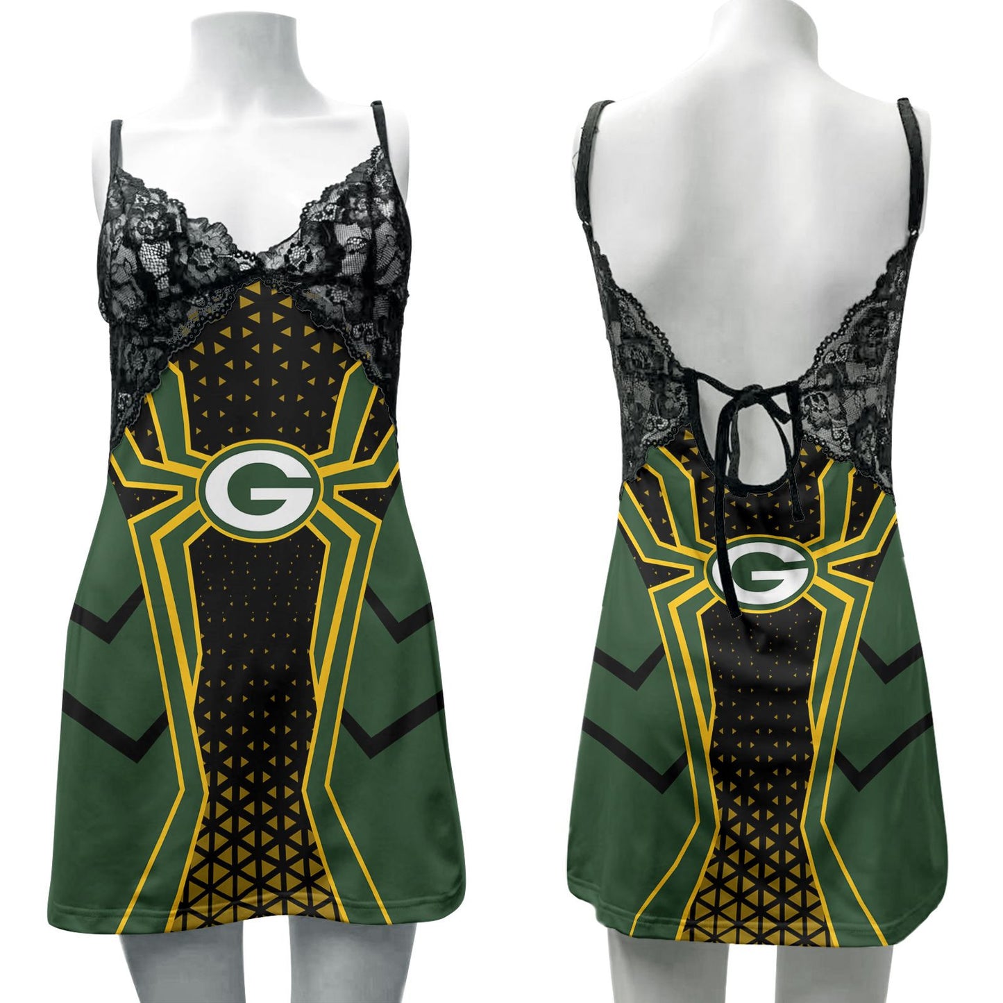 Green Bay Packers Lace Back Strap Slip Dress 419