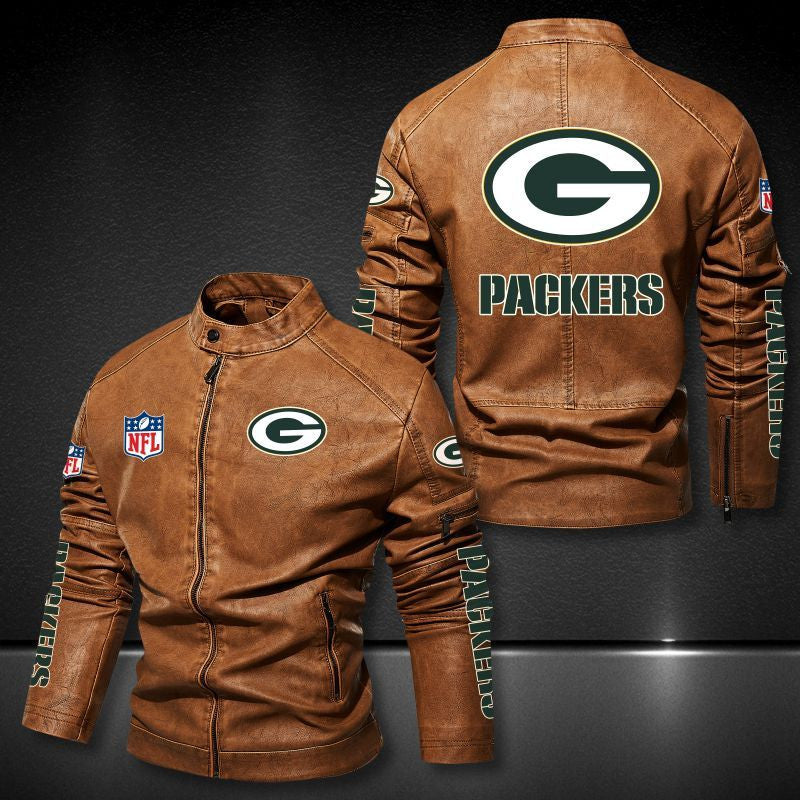 Green Bay Packers Stand-up Collar Leather Jacket BG20
