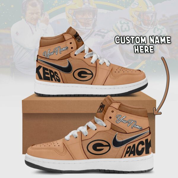 Green Bay Packers Limited Edition Brown High Air Jordan 1 Shoes with Custom Name AZBTAJ1SEW000054