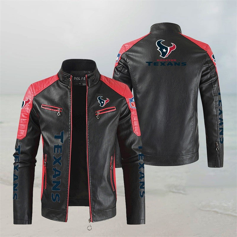 Houston Texans Stand Collar Leather Jacket BG32