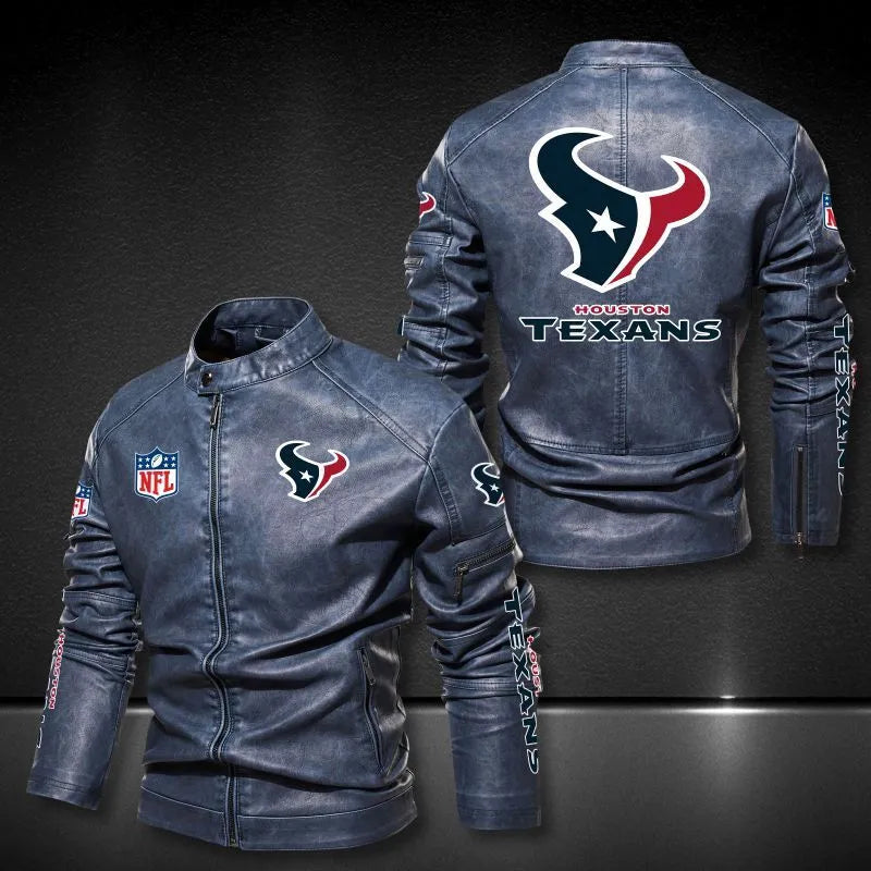 Houston Texans Stand-up Collar Leather Jacket BG19