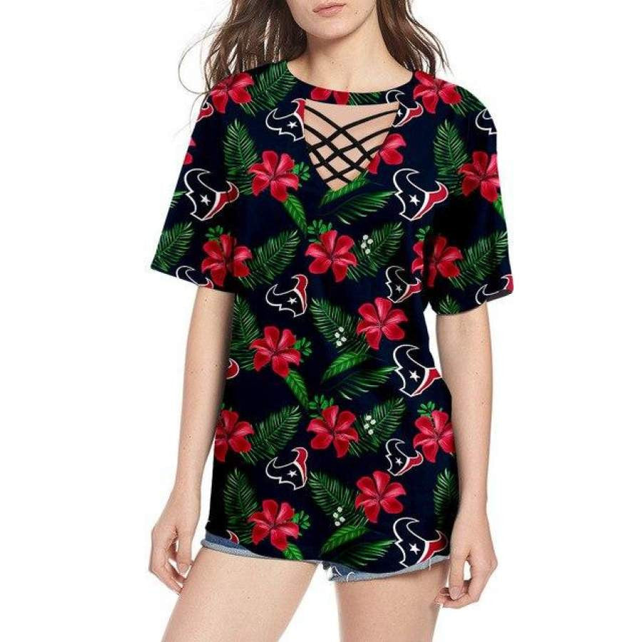 Houston Texans Women Summer String Short Sleeve Shirt BG09