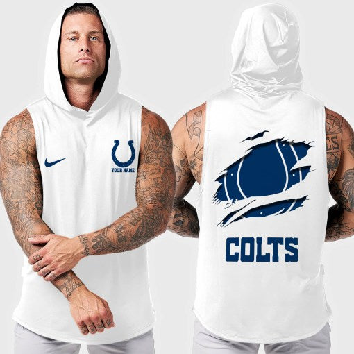 Indianapolis Colts Men Workout Hooded Tank Top AZMGSH014