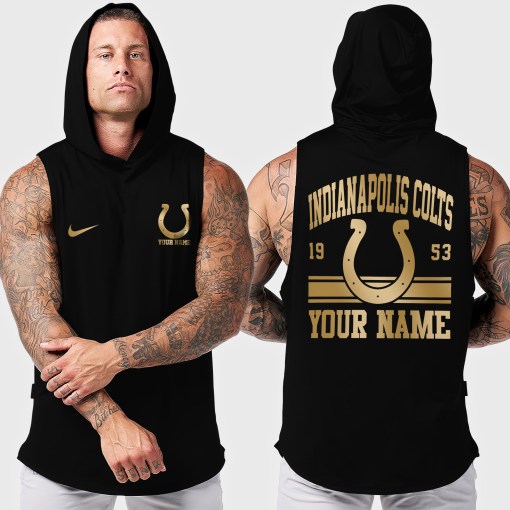 Indianapolis Colts Men Workout Hooded Tank Top AZMGSH046