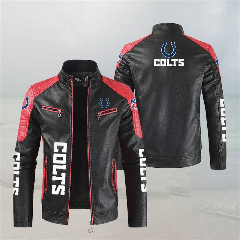 Indianapolis Colts Stand Collar Leather Jacket BG33