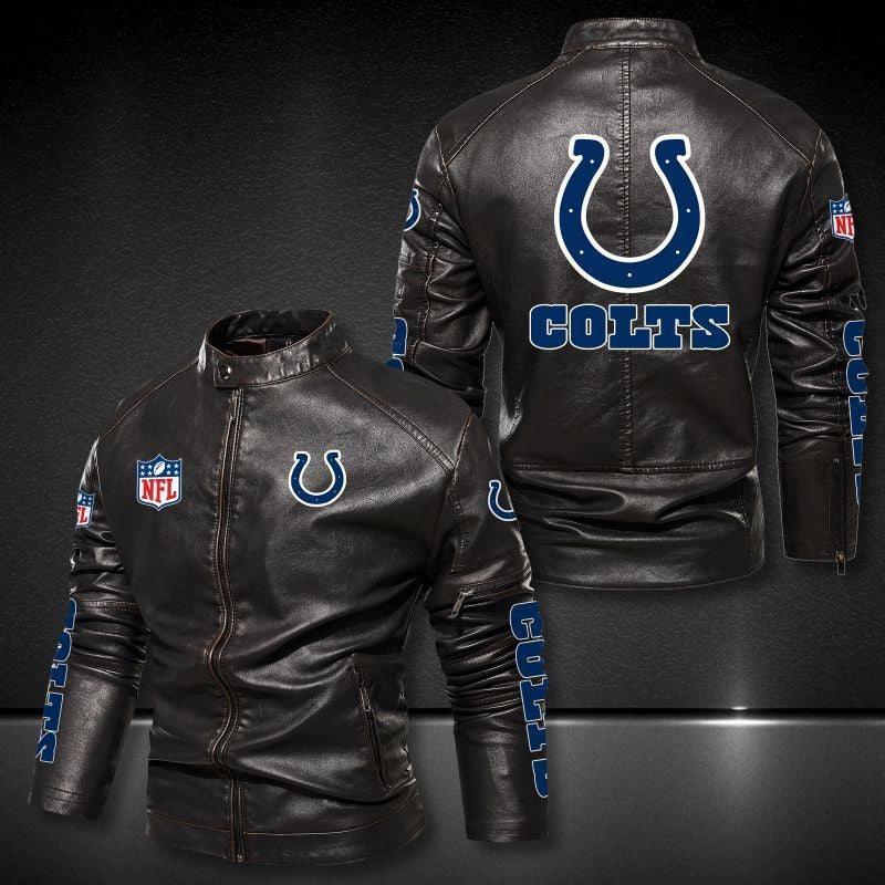 Indianapolis Colts Stand-up Collar Leather Jacket BG18