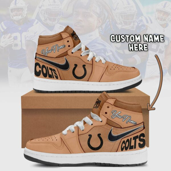 Indianapolis Colts Limited Edition Brown High Air Jordan 1 Shoes with Custom Name AZBTAJ1SEW000055