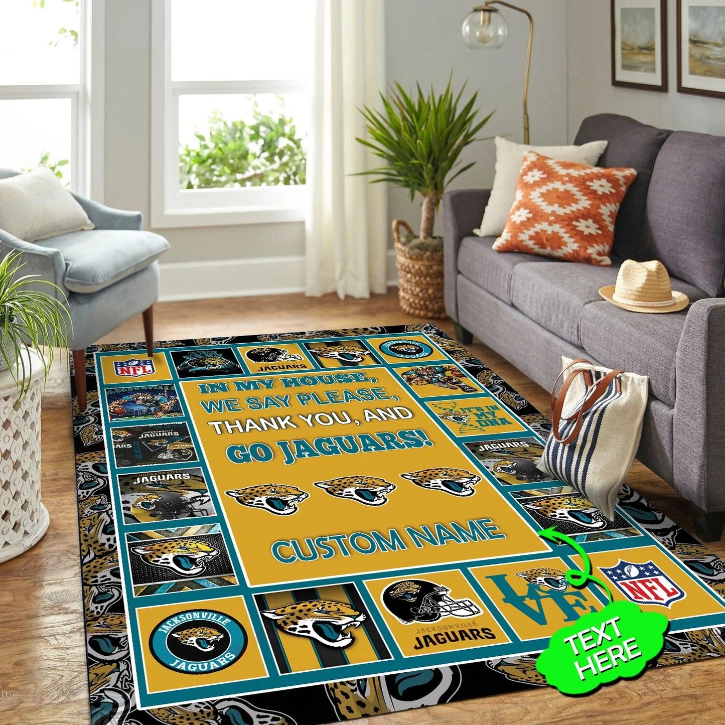 Jacksonville Jaguars Personalized Premium Rectangle Rug 29
