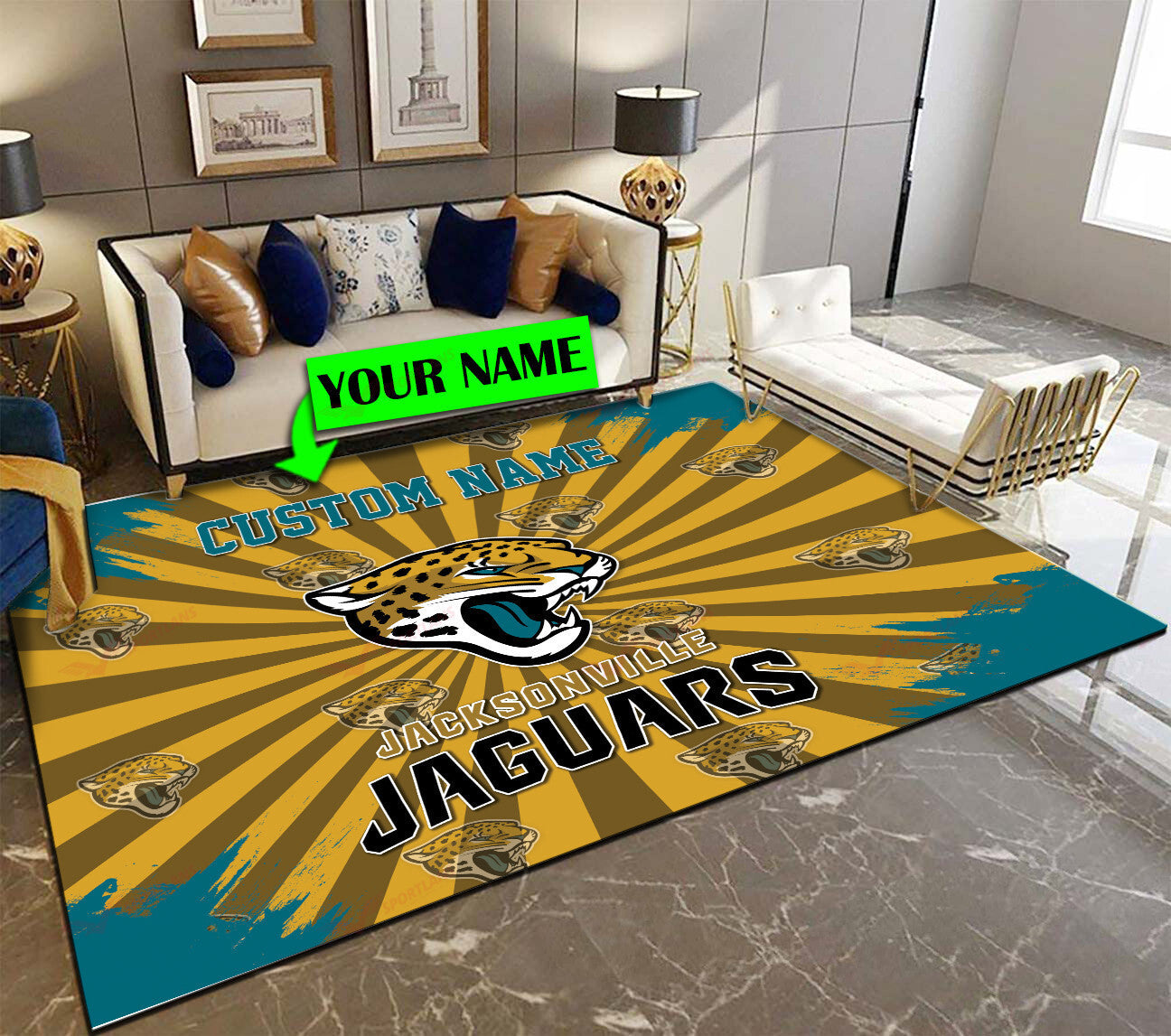 Jacksonville Jaguars Personalized Premium Rectangle Rug 55