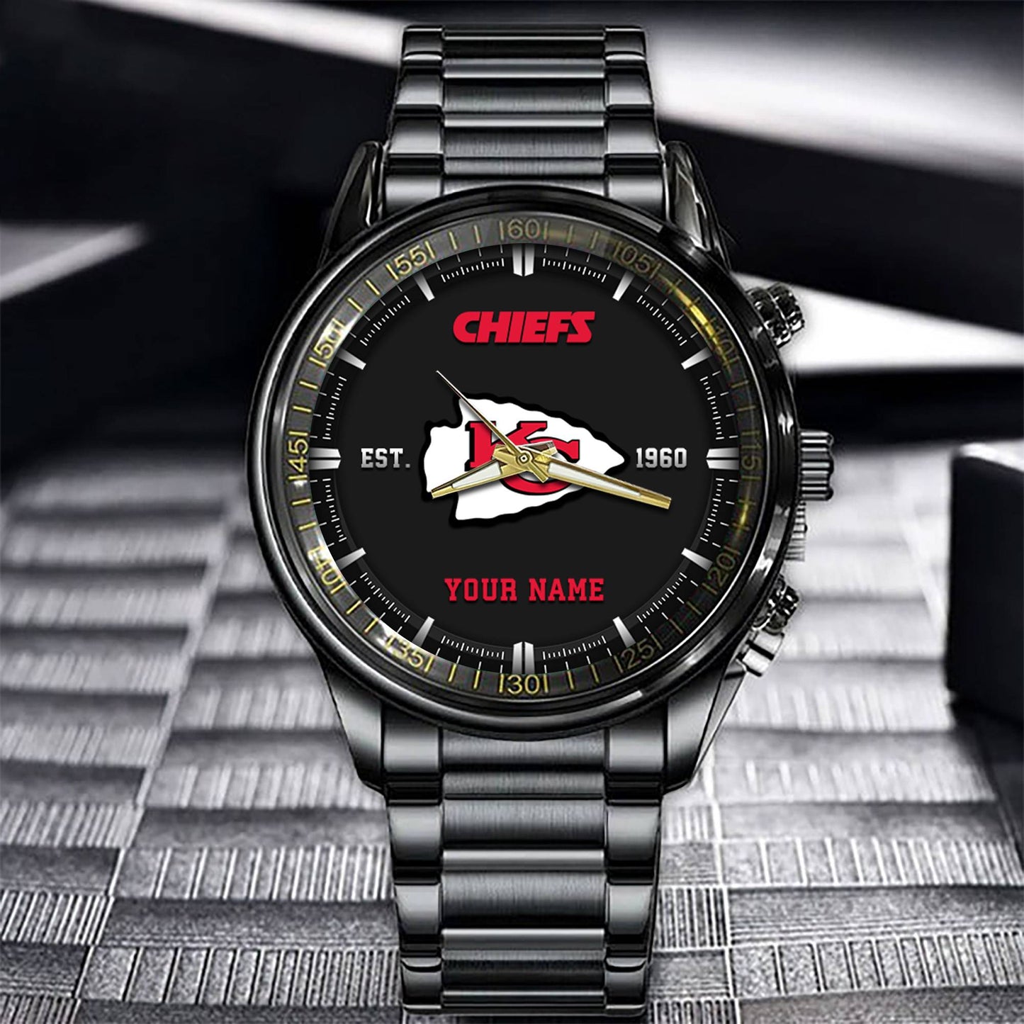Kansas City Chiefs Black Fashion Watch Gifts For Sport Fans AZWATCH070