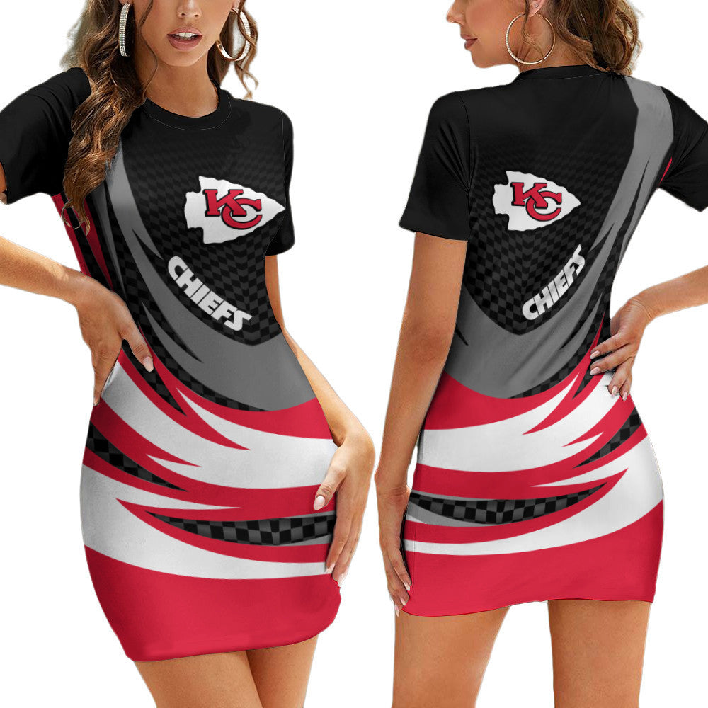 Kansas City Chiefs Casual Short Sleeve Bodycon Mini Dress BG83