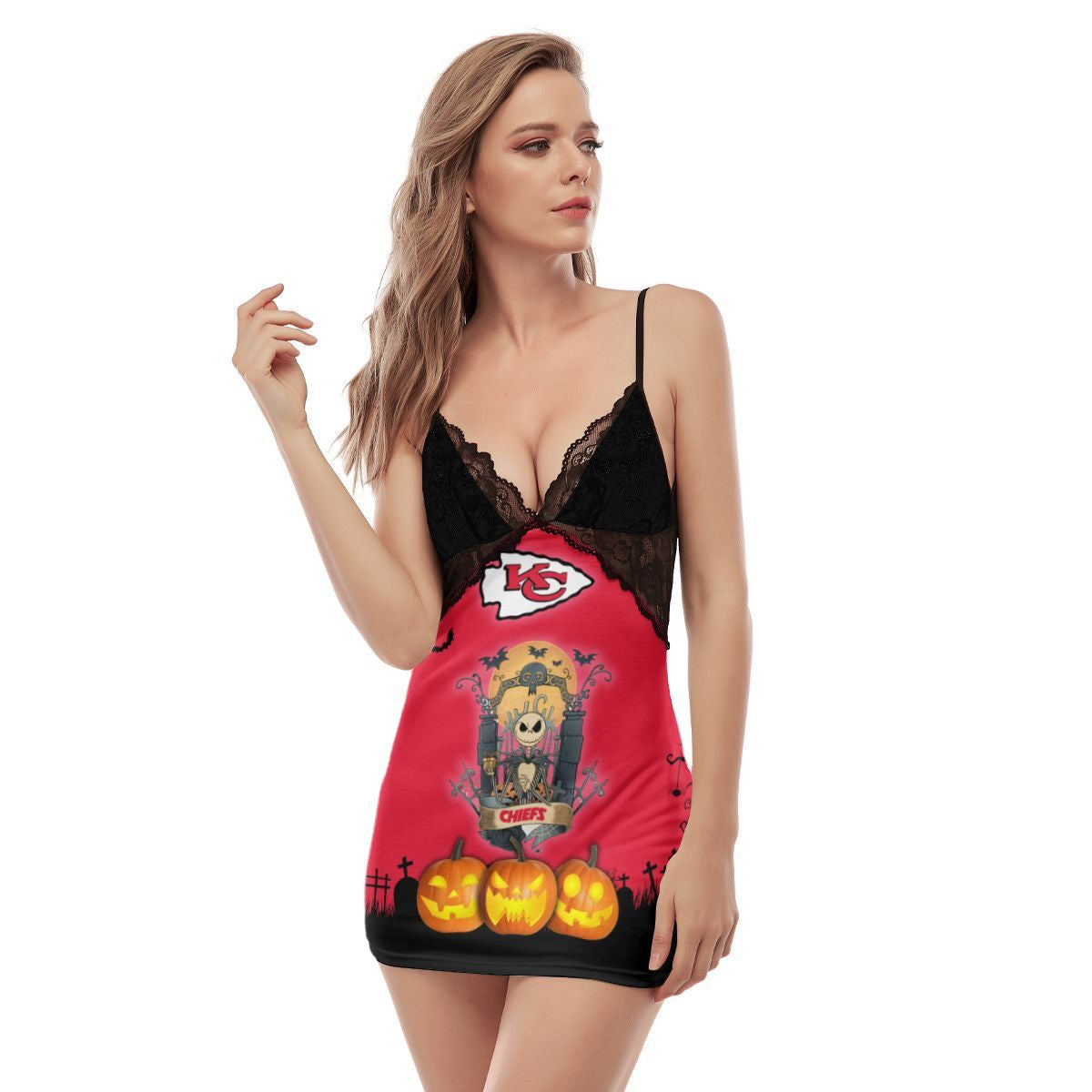 Kansas City Chiefs Halloween Lace Back Strap Slip Dress 348